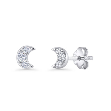 Crescent Moon Stud Earring 5mm Round Cubic Zirconia 925 Sterling Silver Wholesale